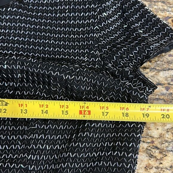 Black Tie Oleg Cassini Vintage Silk Black Beaded Evening Top Blouse Size 12 - Picture 5 of 7